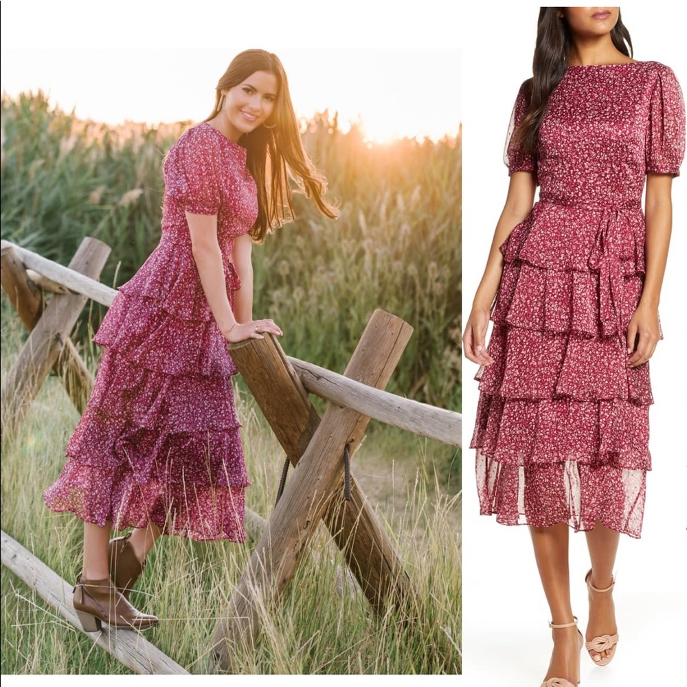 Rachel Parcell floral tiered chiffon dress.